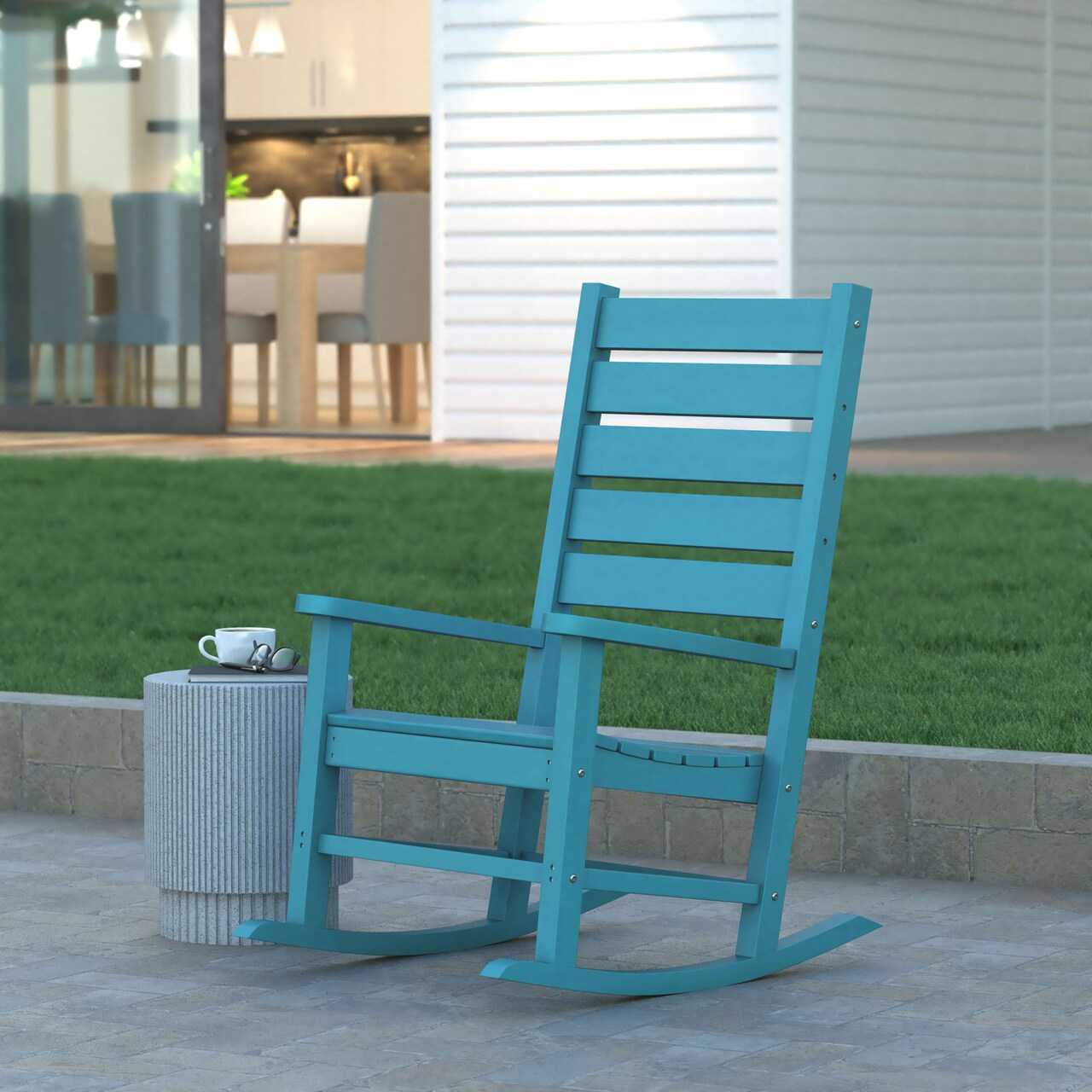 Emma and Oliver Florian Contemporary Rocking Chair, All-Weather HDPE Indoor/Outdoor Rocker
